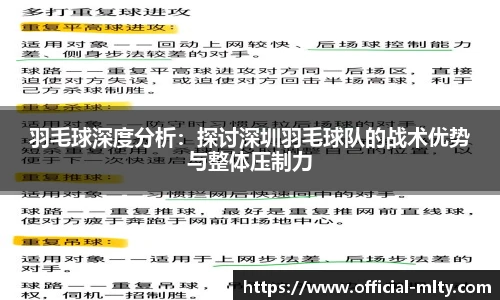 羽毛球深度分析：探讨深圳羽毛球队的战术优势与整体压制力